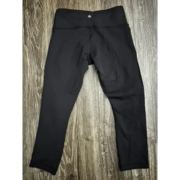 Lululemon Size 4 Wunder Under Crop II Full-On Luon Golden Godess Cashew Black - Picture 7 of 7